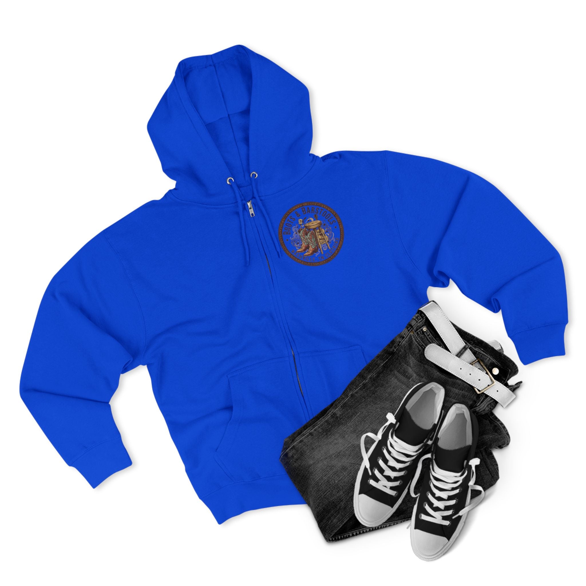 Nashville Memphis Americana Guitar Zip Hoodie — Vintage Flag Music Design
