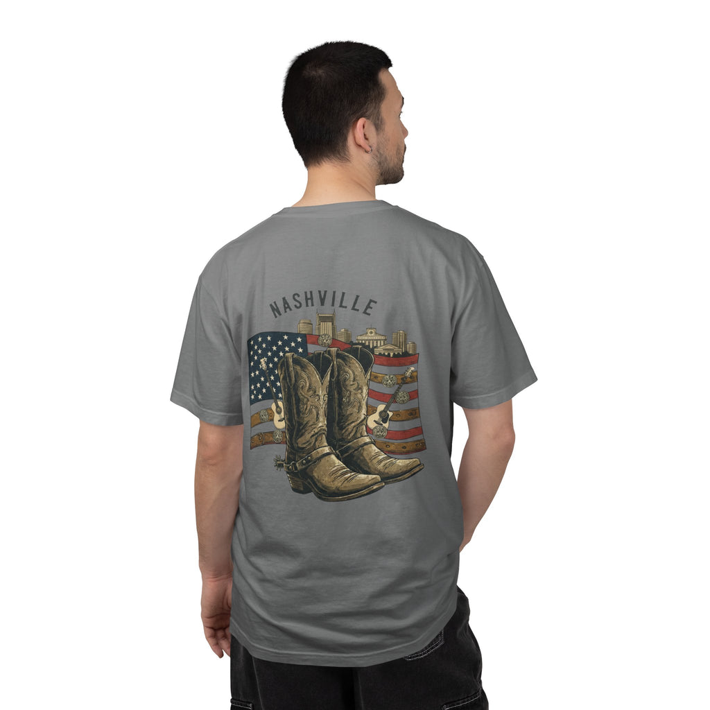Nashville Cowboy Boots T-Shirt — Vintage American Flag Graphic