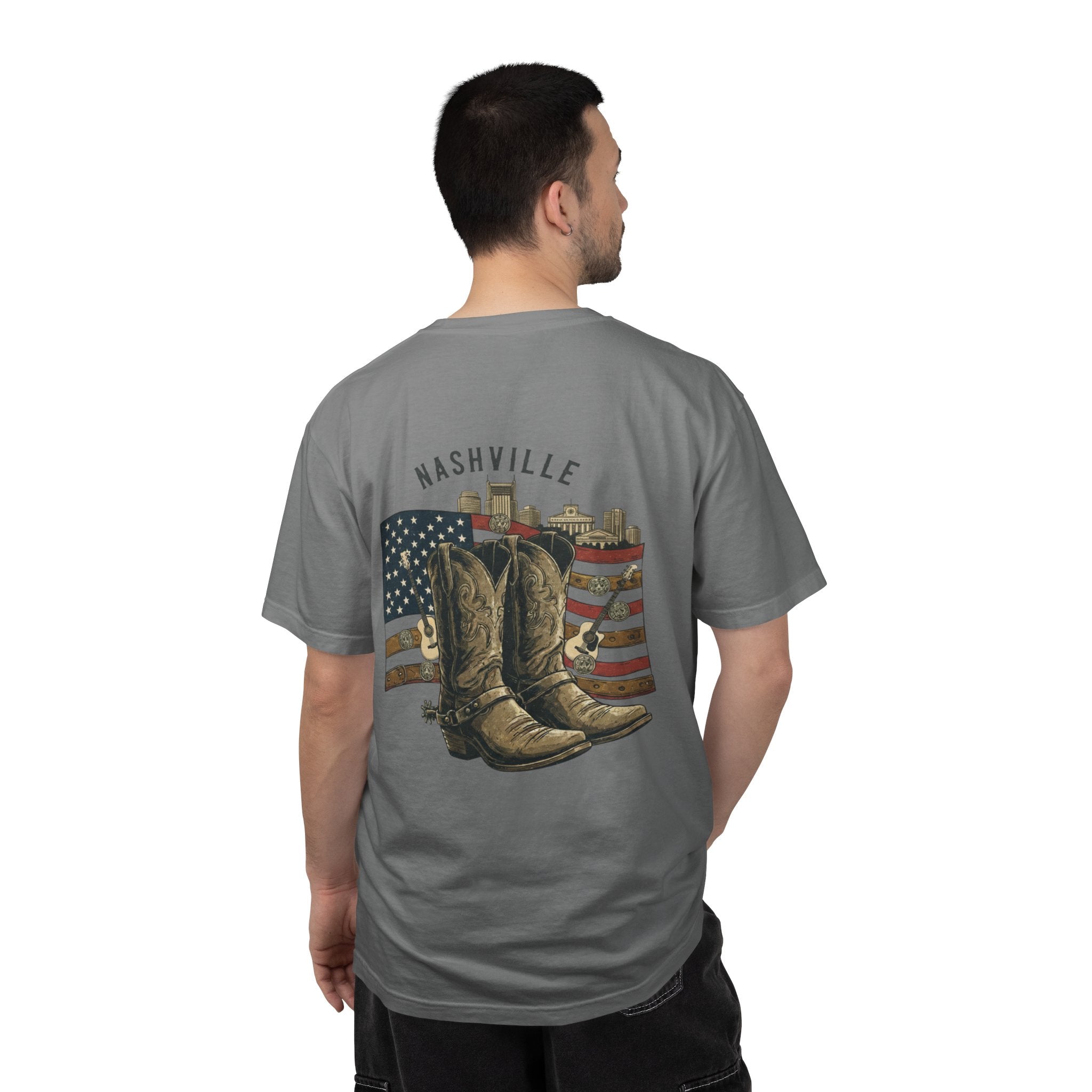 Nashville Cowboy Boots T-Shirt — Vintage American Flag Graphic