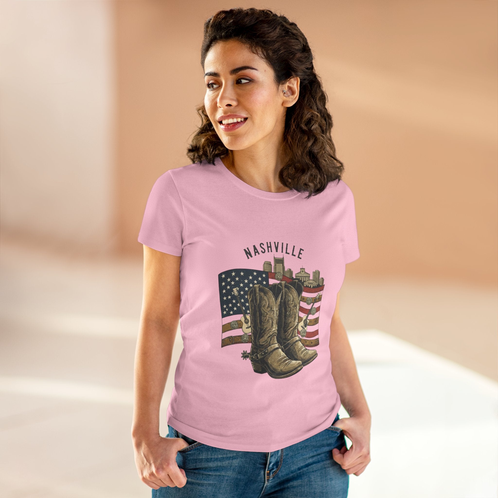 Woman’s Nashville Cowboy Boots Tee — American Flag Western Women's T-Shirt