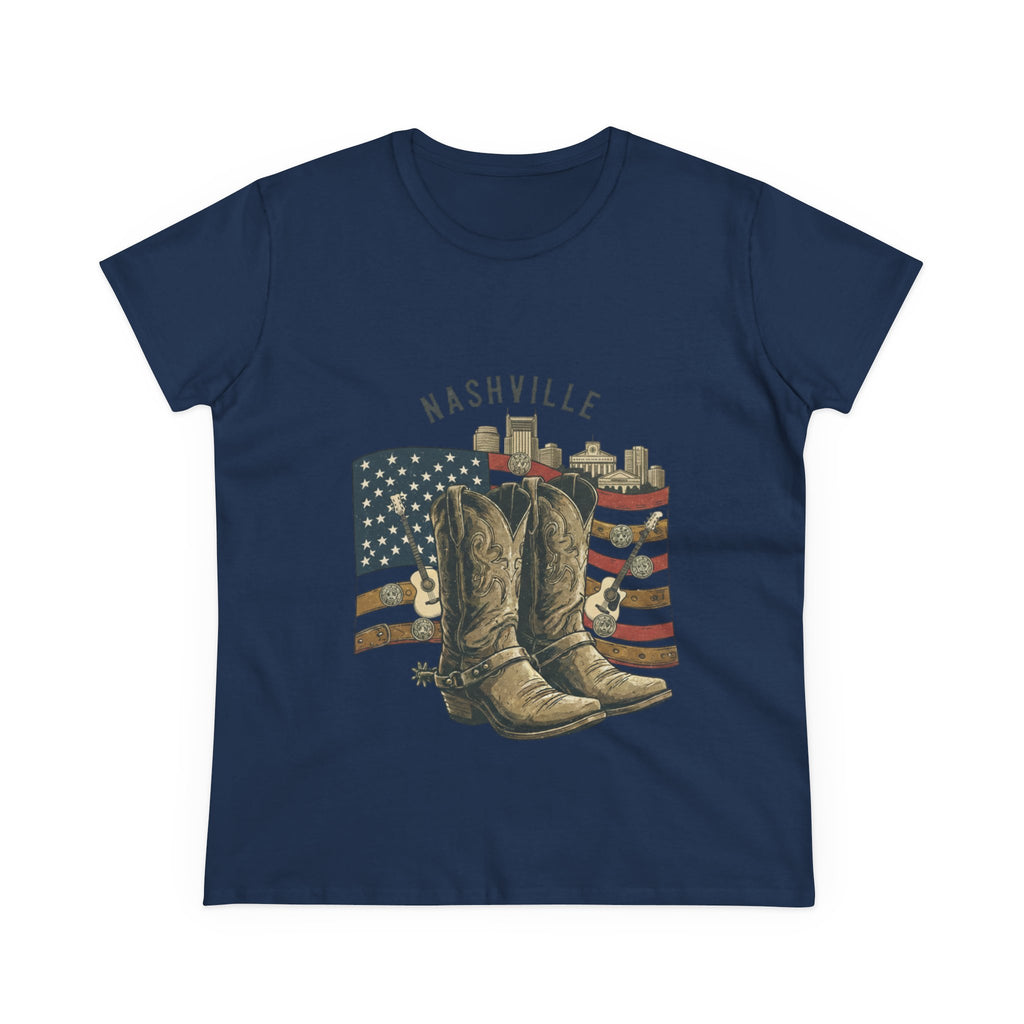 Woman’s Nashville Cowboy Boots Tee — American Flag Western Women's T-Shirt