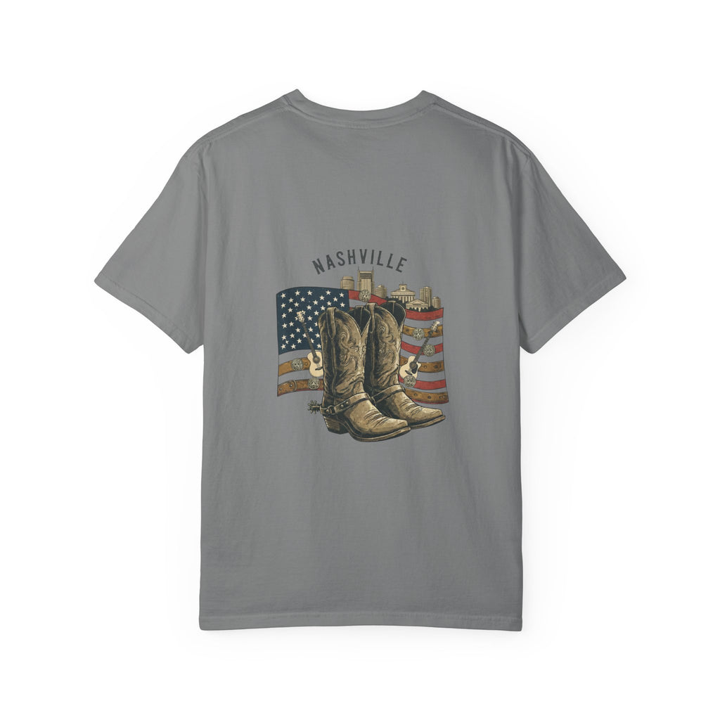 Nashville Cowboy Boots T-Shirt — Vintage American Flag Graphic