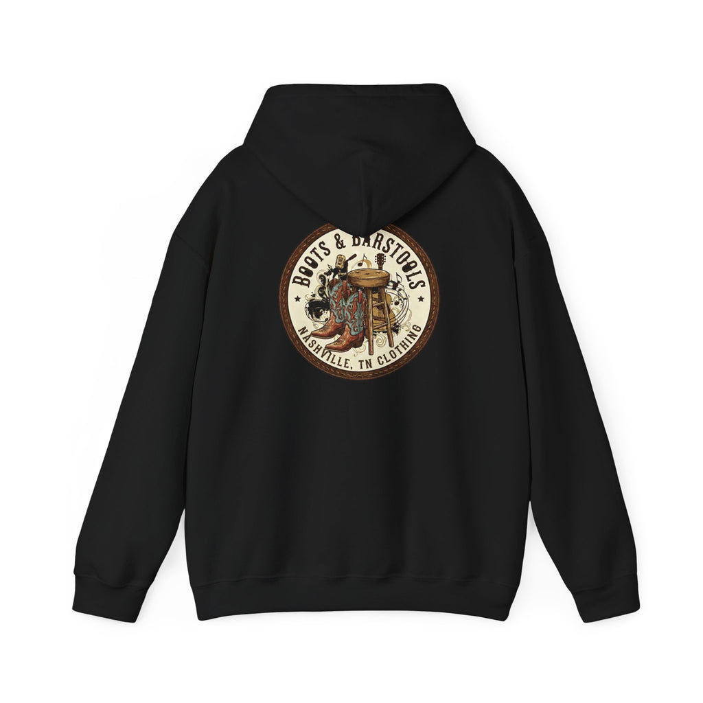 Boots & Barstools Retro Logo Hoodie — Nashville Bar Pub Sweatshirt