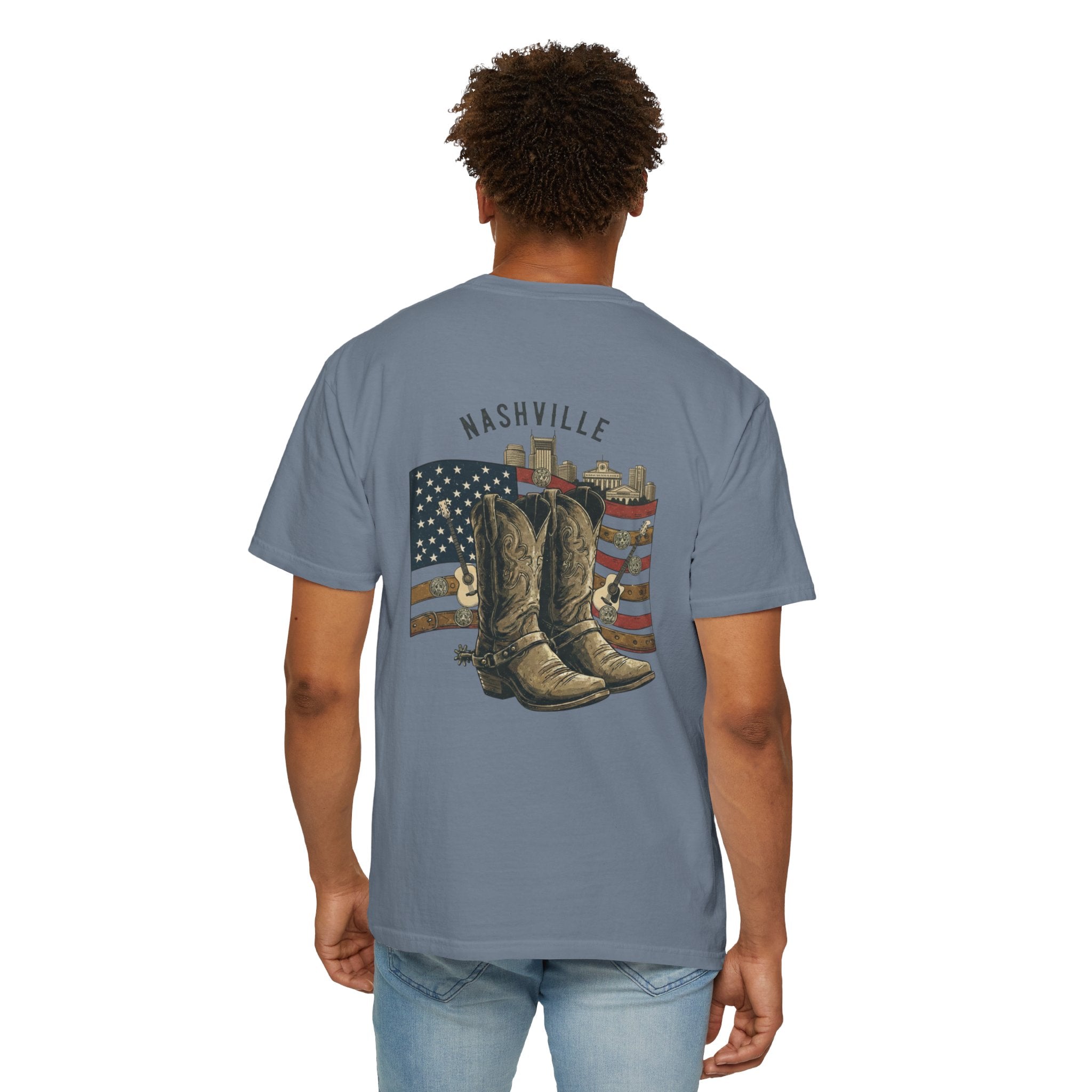 Nashville Cowboy Boots T-Shirt — Vintage American Flag Graphic