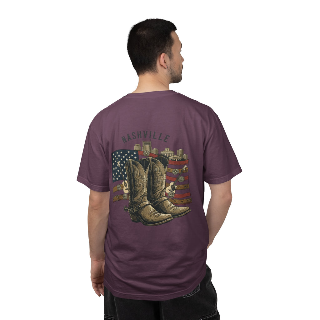 Nashville Cowboy Boots T-Shirt — Vintage American Flag Graphic