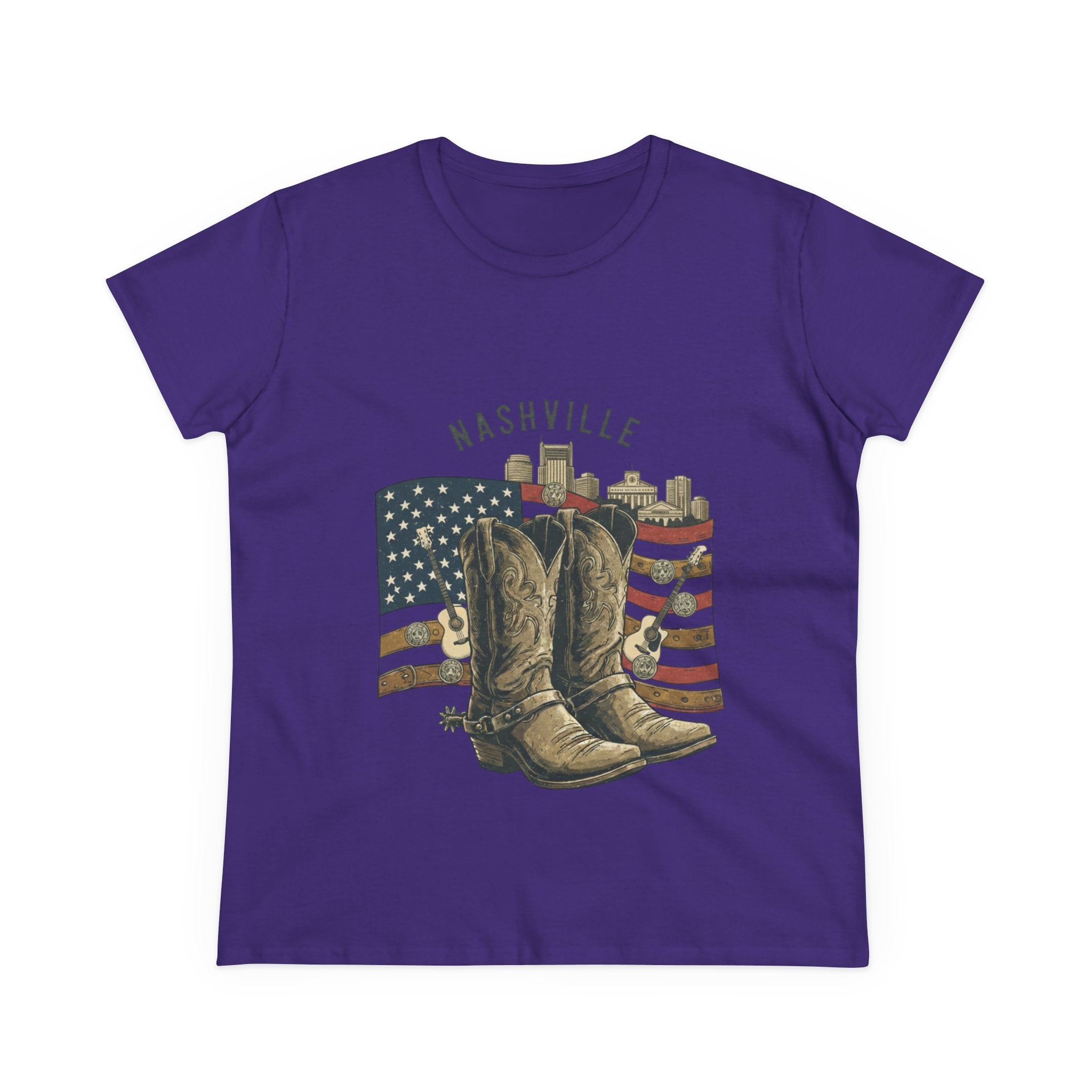 Woman’s Nashville Cowboy Boots Tee — American Flag Western Women's T-Shirt