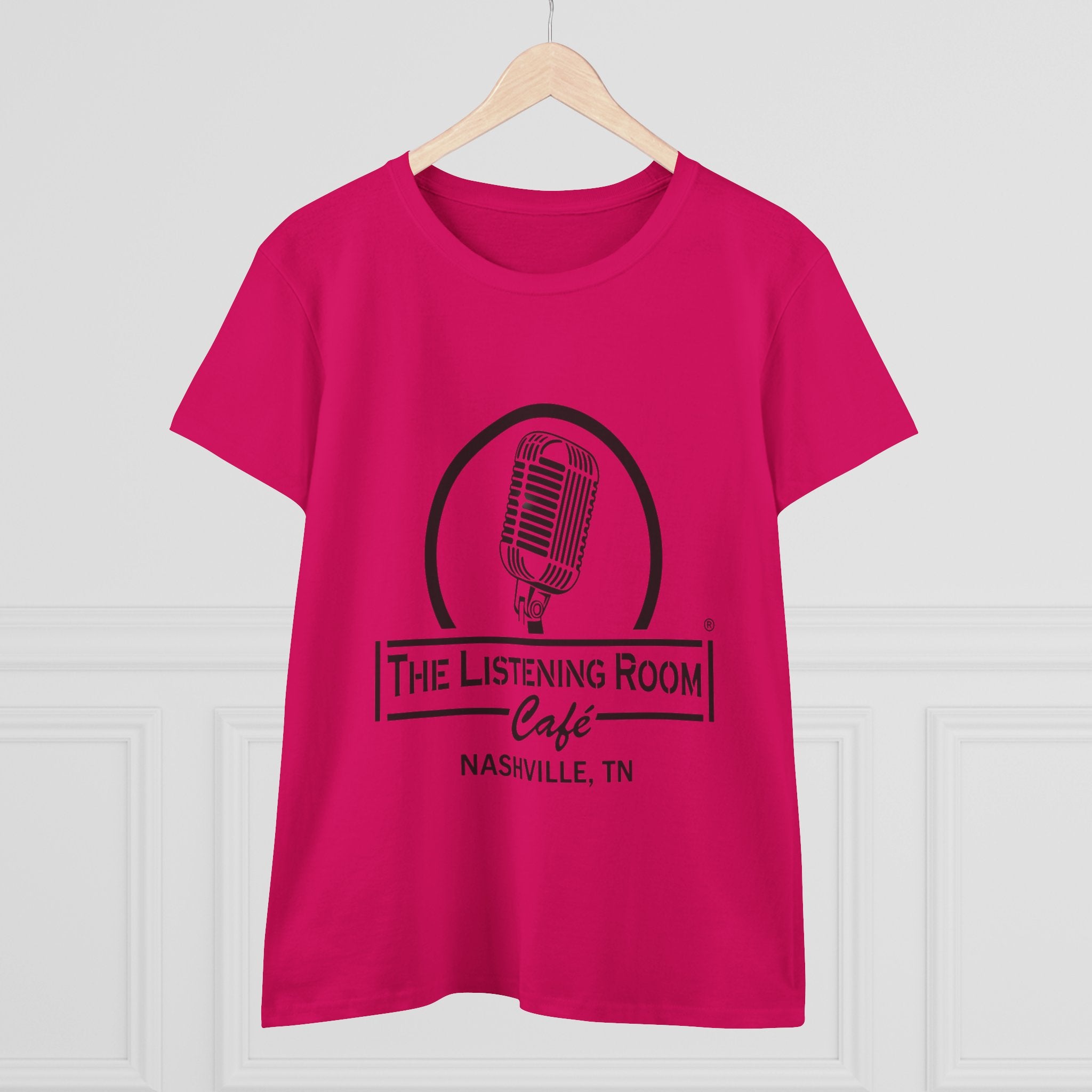 Woman’s Listening Room Café Nashville T‑Shirt — Retro Microphone Logo Tee