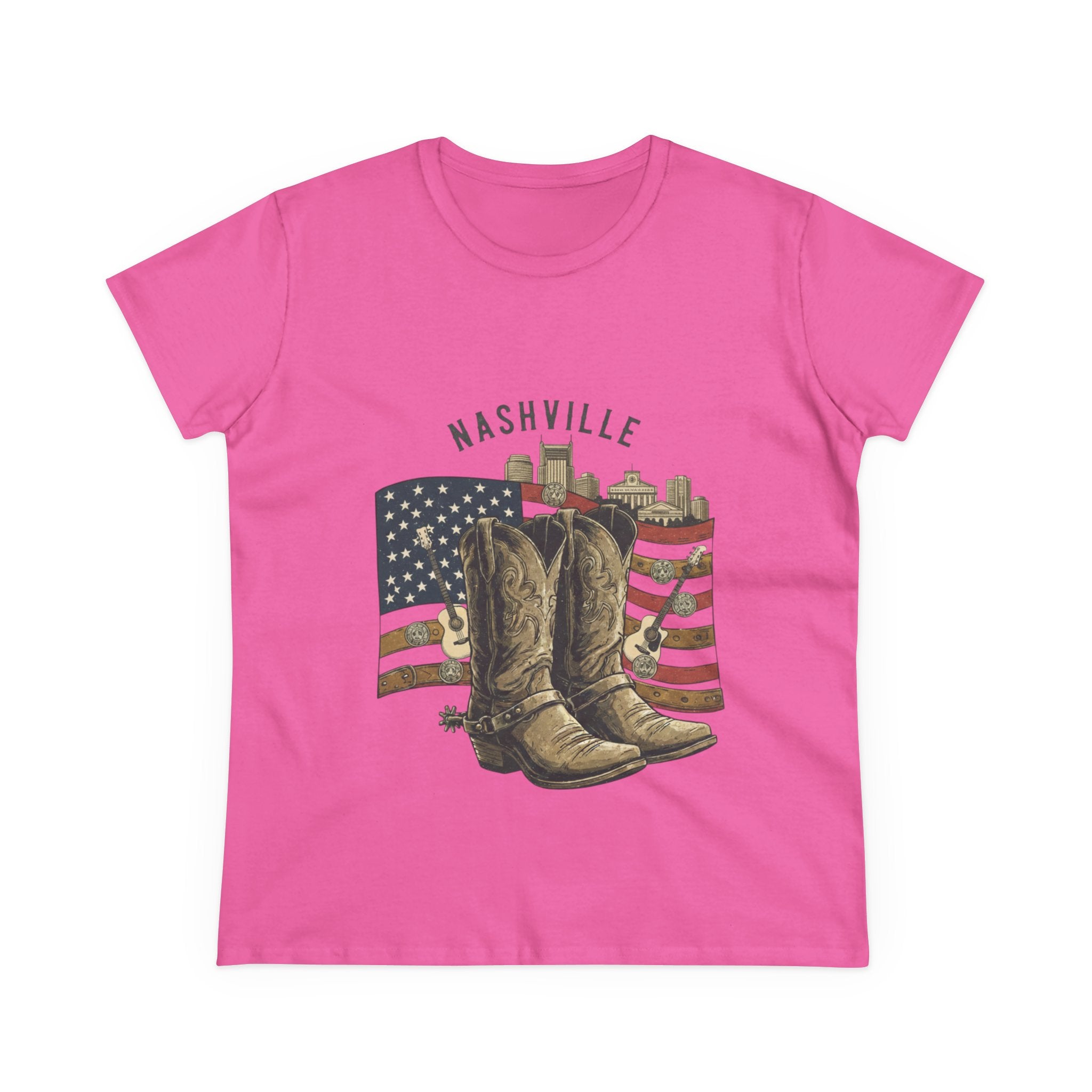 Woman’s Nashville Cowboy Boots Tee — American Flag Western Women's T-Shirt