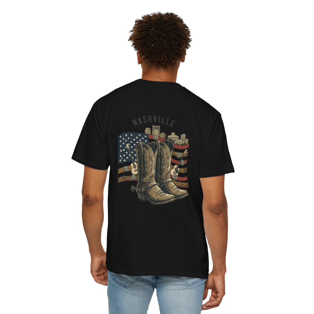 Nashville Cowboy Boots T-Shirt — Vintage American Flag Graphic