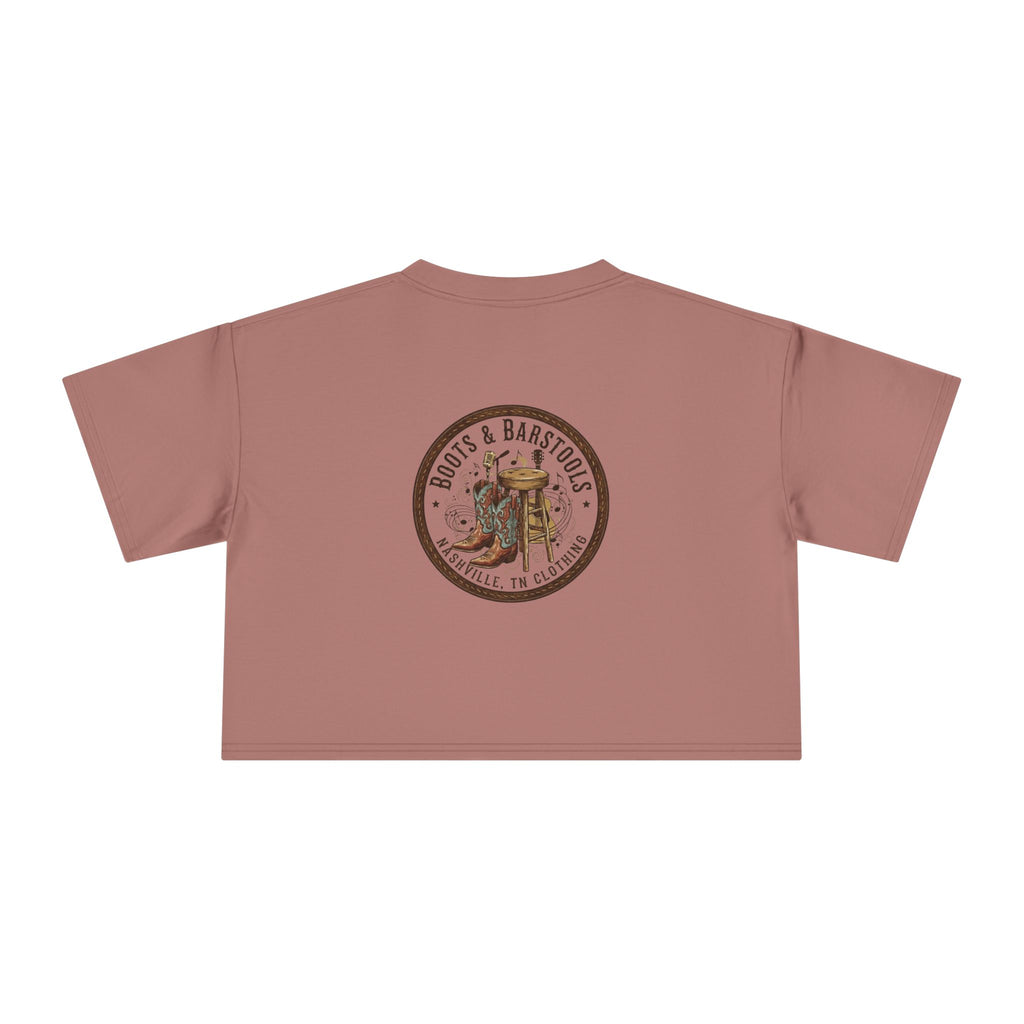 Western Boots & Barstools Crop Tee — Vintage Cowboy Rodeo Graphic
