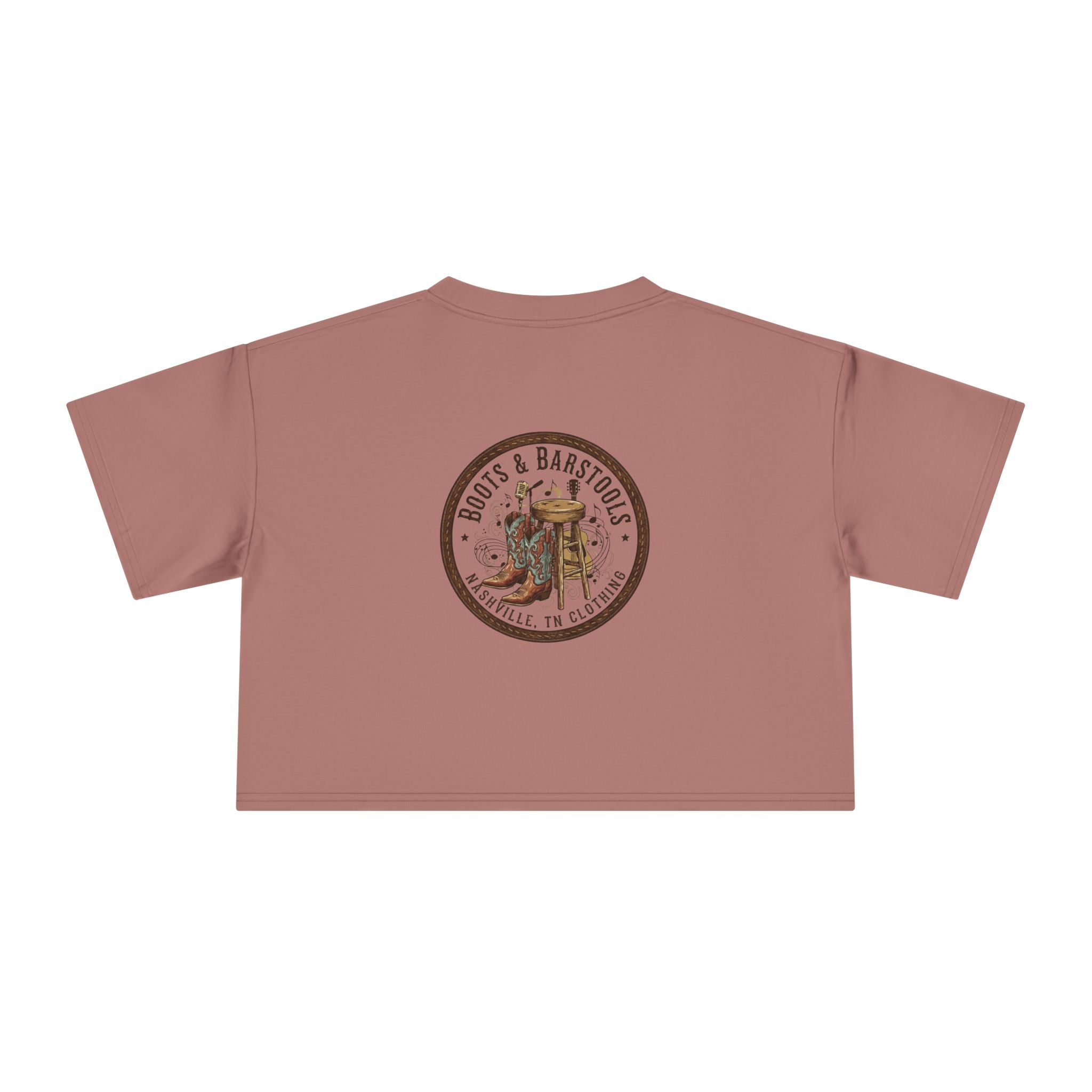 Western Boots & Barstools Crop Tee — Vintage Cowboy Rodeo Graphic