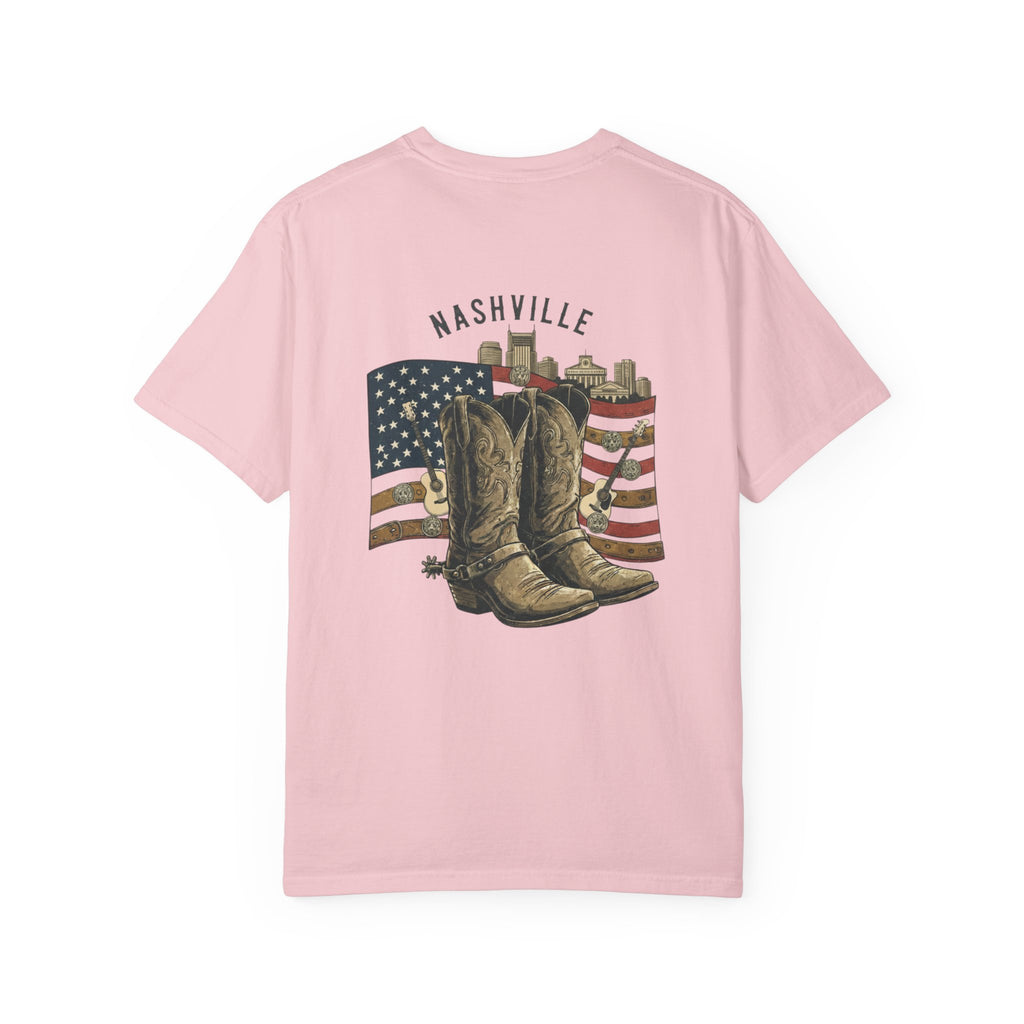 Nashville Cowboy Boots T-Shirt — Vintage American Flag Graphic