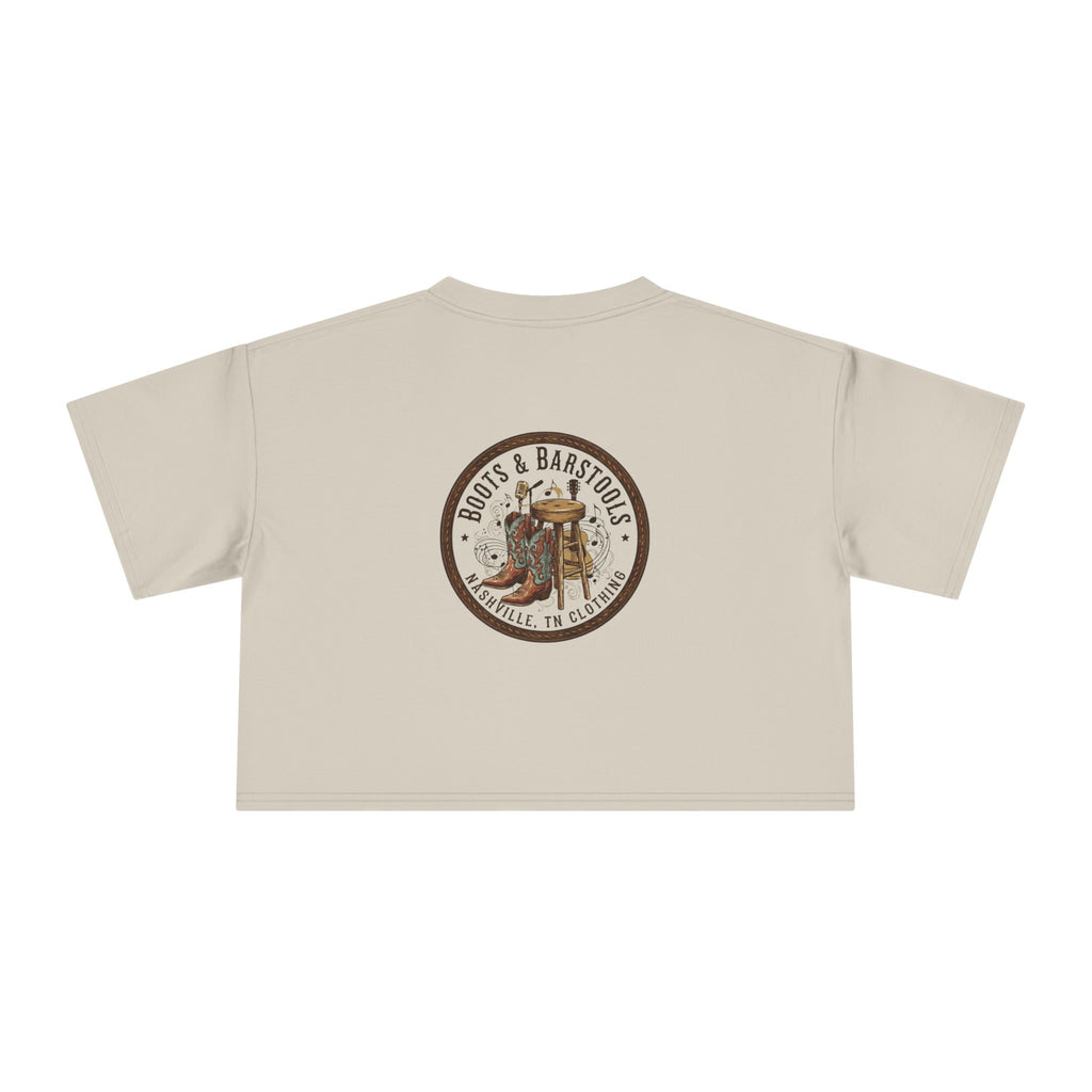Western Boots & Barstools Crop Tee — Vintage Cowboy Rodeo Graphic