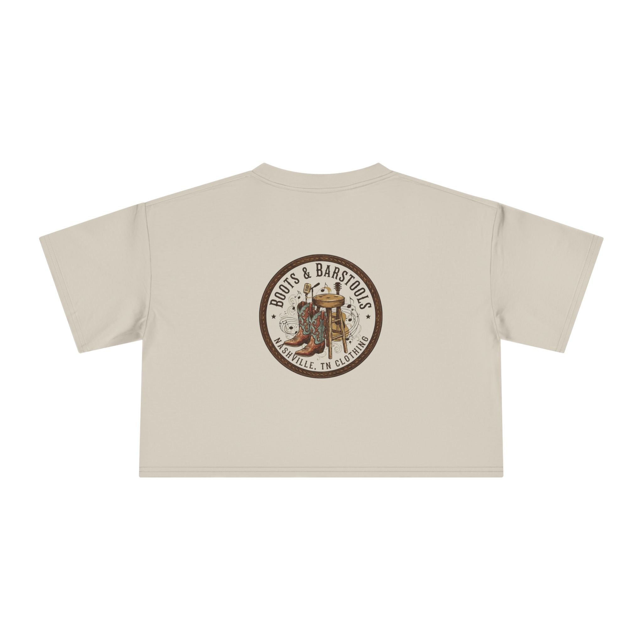 Western Boots & Barstools Crop Tee — Vintage Cowboy Rodeo Graphic