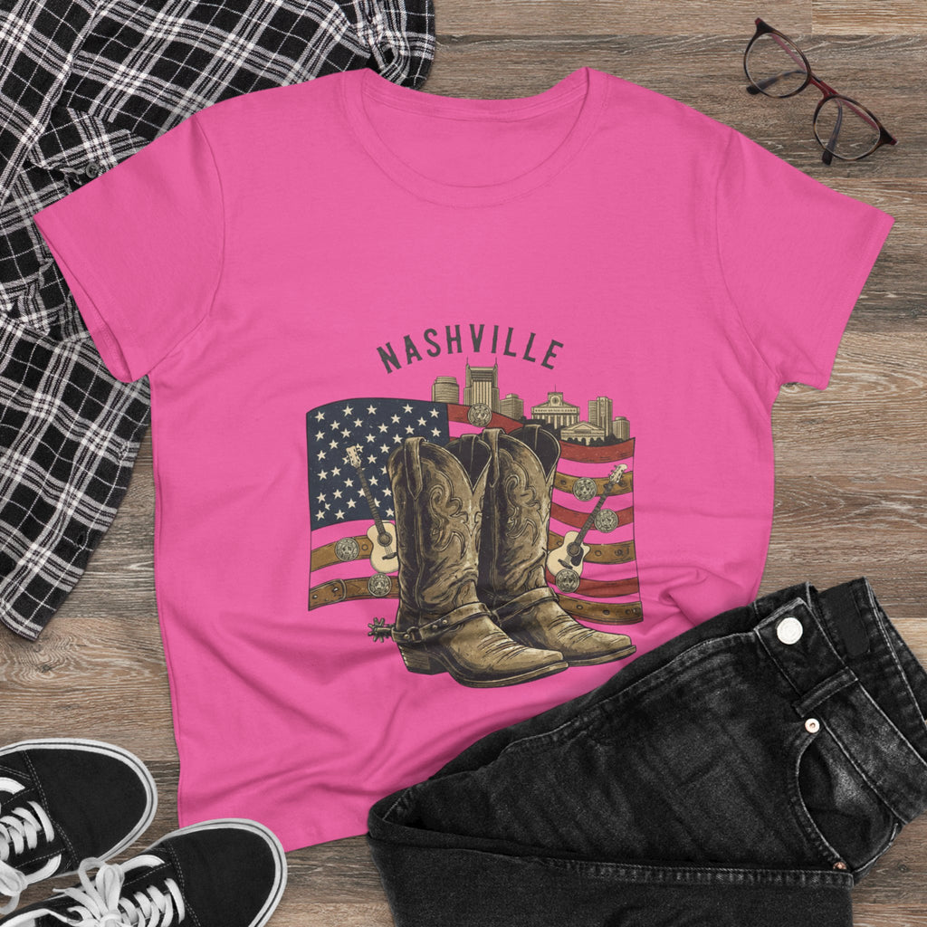 Woman’s Nashville Cowboy Boots Tee — American Flag Western Women's T-Shirt