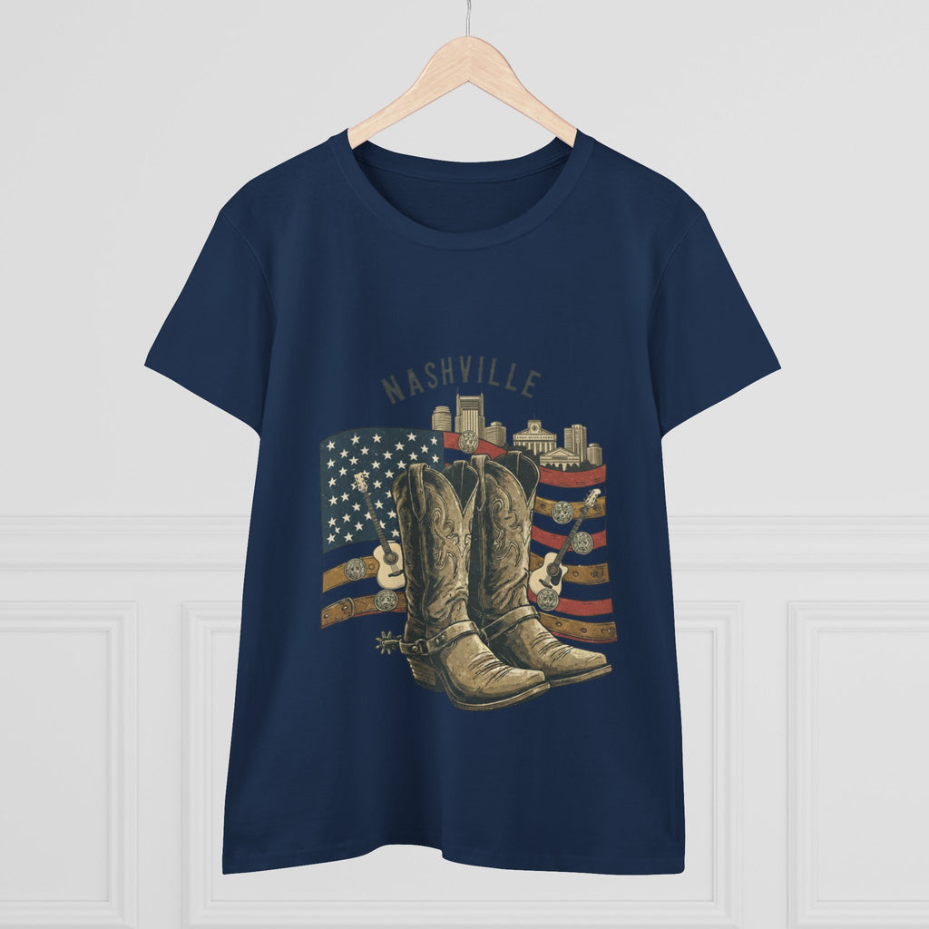 Woman’s Nashville Cowboy Boots Tee — American Flag Western Women's T-Shirt