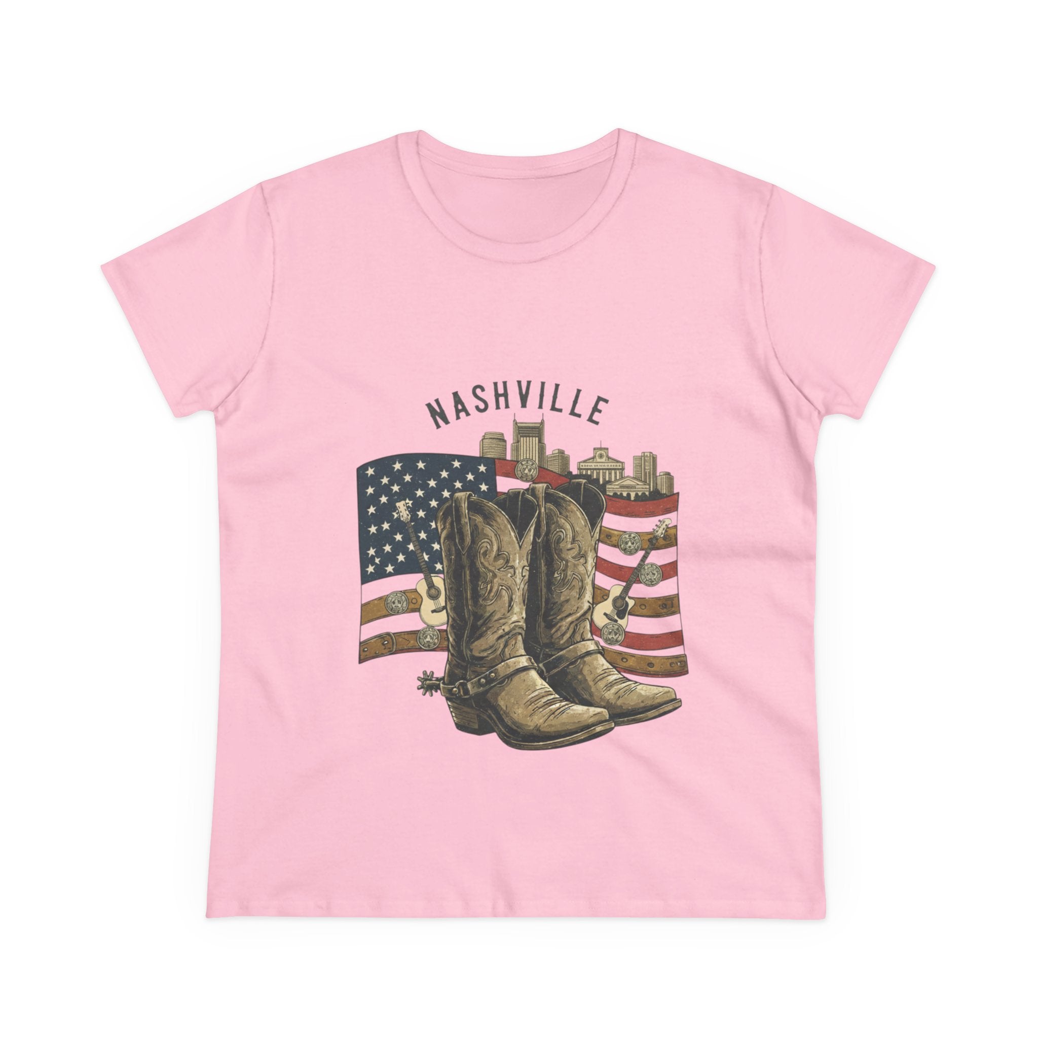 Woman’s Nashville Cowboy Boots Tee — American Flag Western Women's T-Shirt